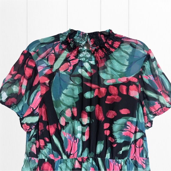 Torrid Butterfly Floral Print Midi Chiffon Mock Neck Skater Dress Size 1 1XL NWT - Picture 5 of 13